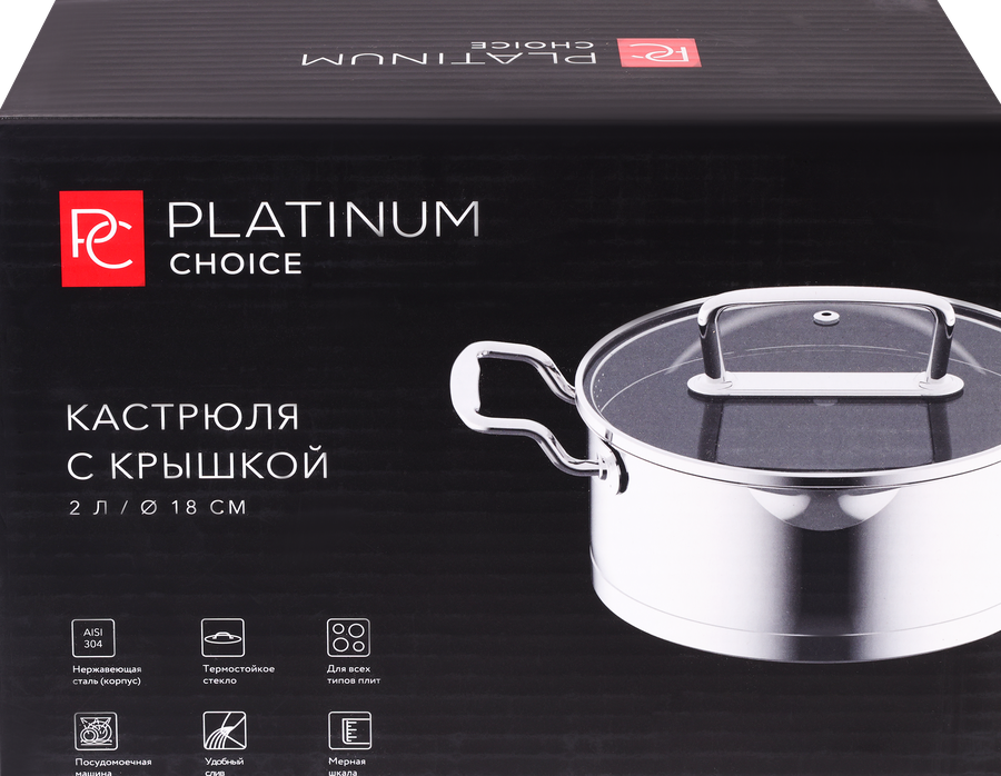 Кастрюля PLATINUM CHOICE с крышкой, нержавеющая сталь, 2л, Арт. AD-KP2, превью