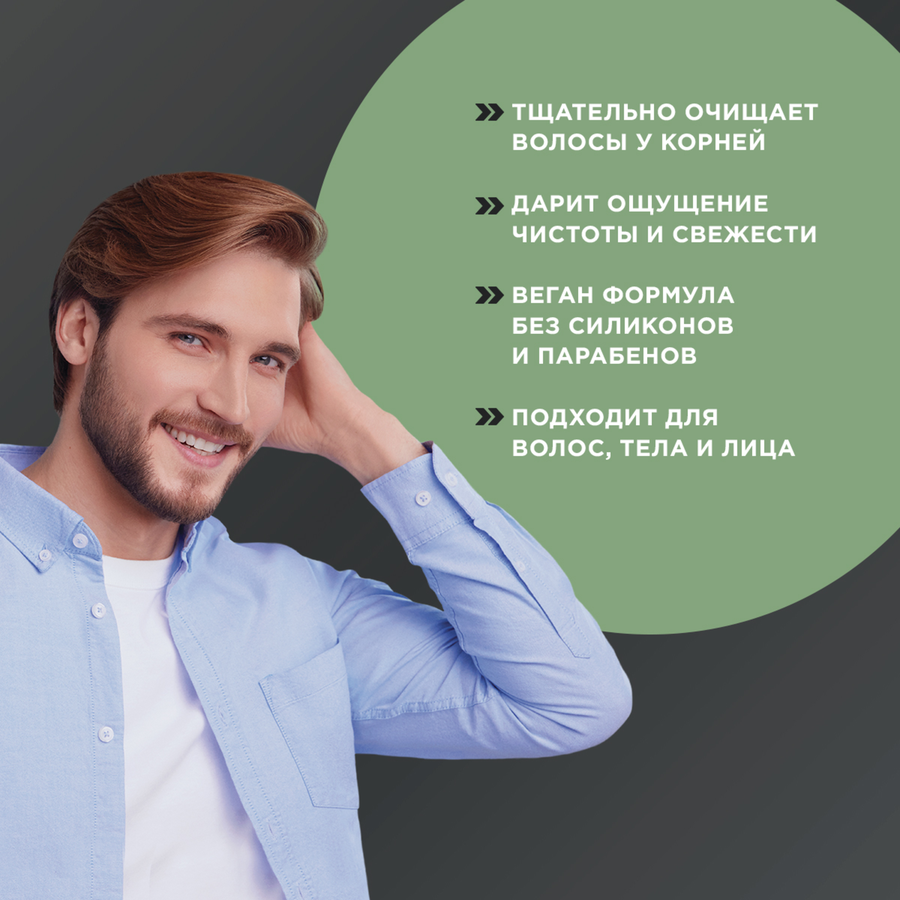 Шампунь для волос, тела и лица мужской ШАУМА Men 3в1 Глубокое очищение, 360мл, предпросмотр