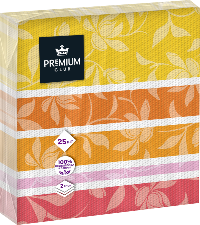 Салфетки бумажные PREMIUM CLUB 2-слоя с рисунком, 33х33см, 25шт, предпросмотр