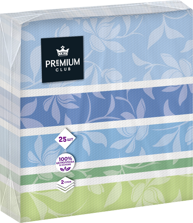 Салфетки бумажные PREMIUM CLUB 2-слоя с рисунком, 33х33см, 25шт, превью