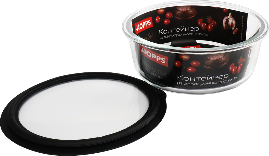Контейнер HOPPS круглый, жаропрочное стекло, силикон, 1.4л, Арт. NE-BG1, превью