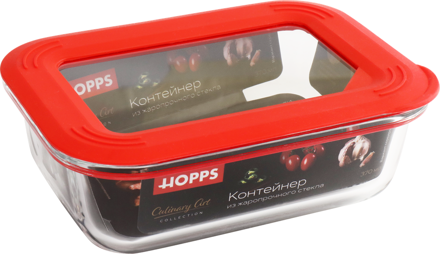 Контейнер HOPPS жаропрочное стекло, силикон, 370мл, Арт. NE-BG2, предпросмотр