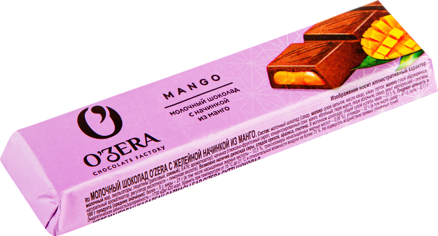 Шоколад молочный O'ZERA с желейной начинкой из манго, 50г, предпросмотр