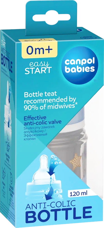 Бутылочка для кормления CANPOL BABIES EasyStart 120мл, антиколиковая с широким горлышком, с 0 месяцев, в ассортименте, Арт. 35/216_blu, 35/216_pin, предпросмотр