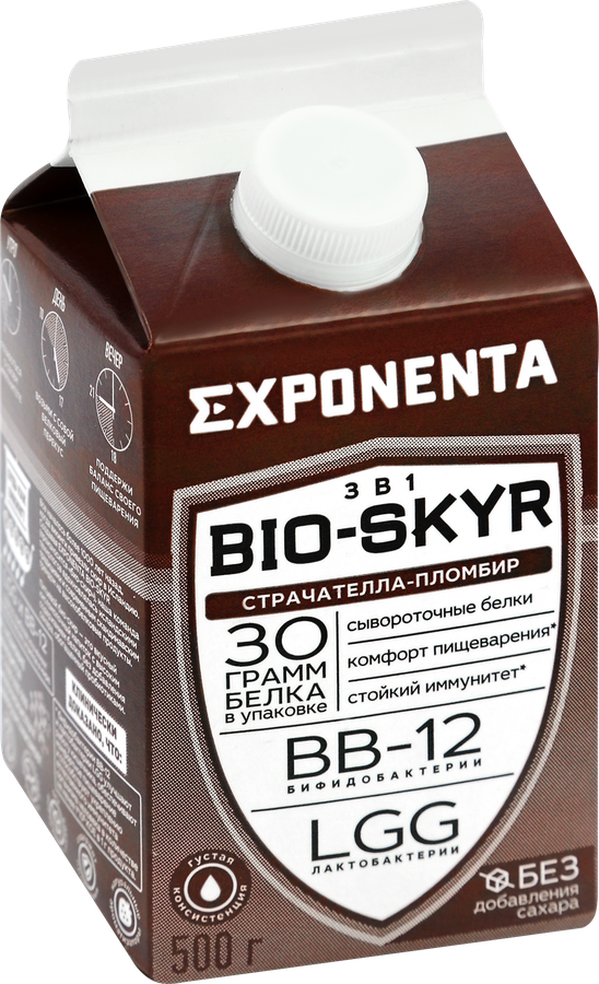 Напиток кисломолочный EXPONENTA Bio-Skyr Страчателла, пломбир, 500г, превью