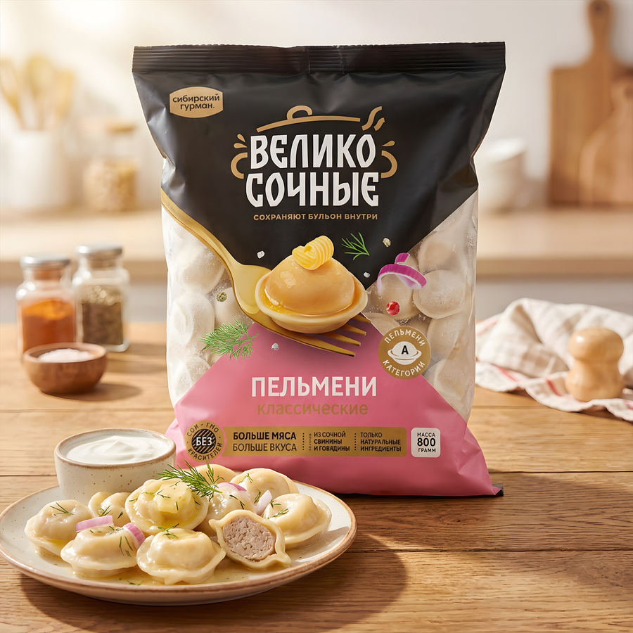 Пельмени ВЕЛИКОСОЧНЫЕ Классические, 800г, превью