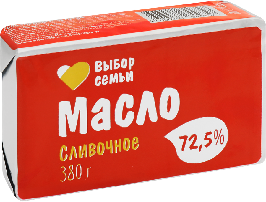Масло сливочное ВЫБОР СЕМЬИ 72,5%, без змж, 380г, превью