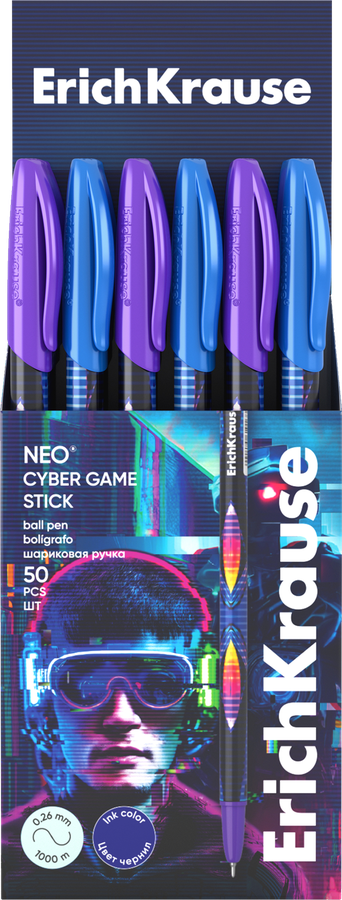 Ручка шариковая ERICHKRAUSE Neo stick cyber game, синий, Арт. 61016, превью