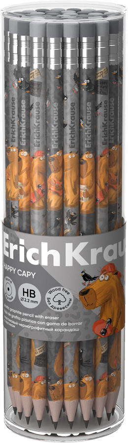 Карандаш ERICHKRAUSE Happy capy, HB, круглый, с ластиком, Арт. 61999, превью