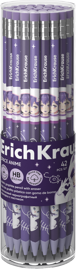 Карандаш ERICHKRAUSE Space anime, HB, трехгранный, с ластиком, Арт. 60709, предпросмотр