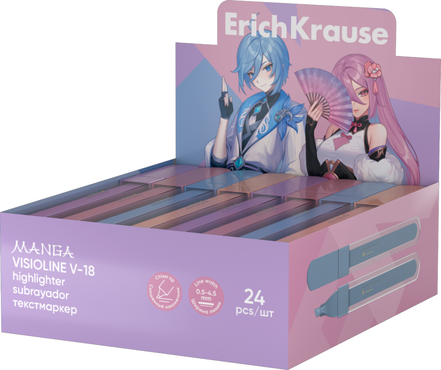 Текстмаркер ERICHKRAUSE Visioline V-18 manga, в ассортименте, Арт. 60812, предпросмотр