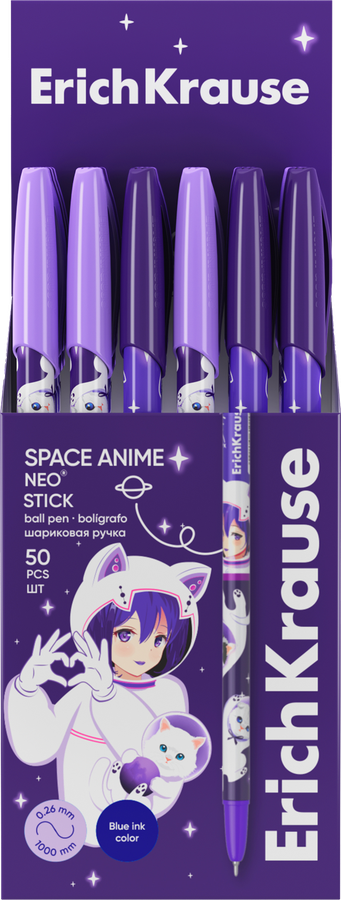 Ручка шариковая ERICHKRAUSE Neo stick space anime, синий, Арт. 61014, предпросмотр