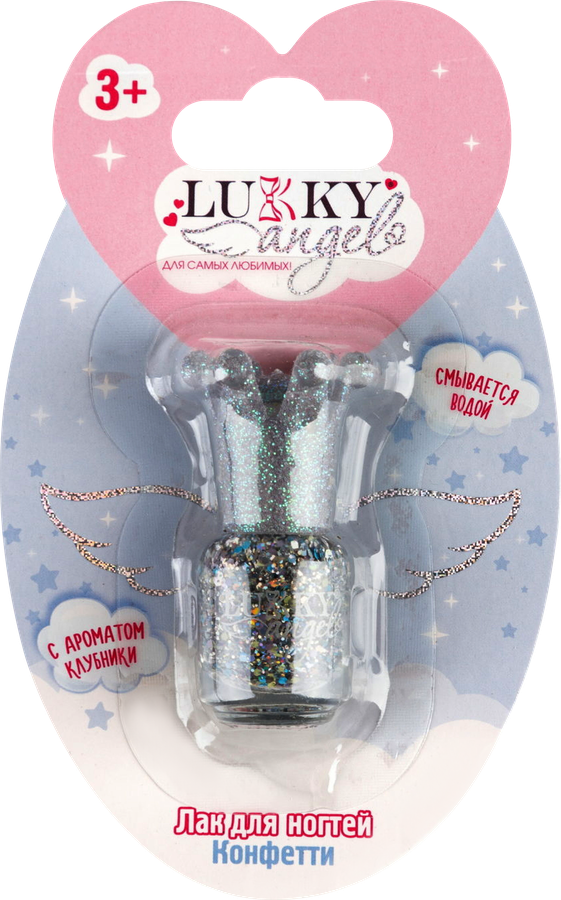 Лак для ногтей LUKKY Angel Конфетти, смываемый водой, с ароматом клубники, Арт. Т23502-Т23507, предпросмотр