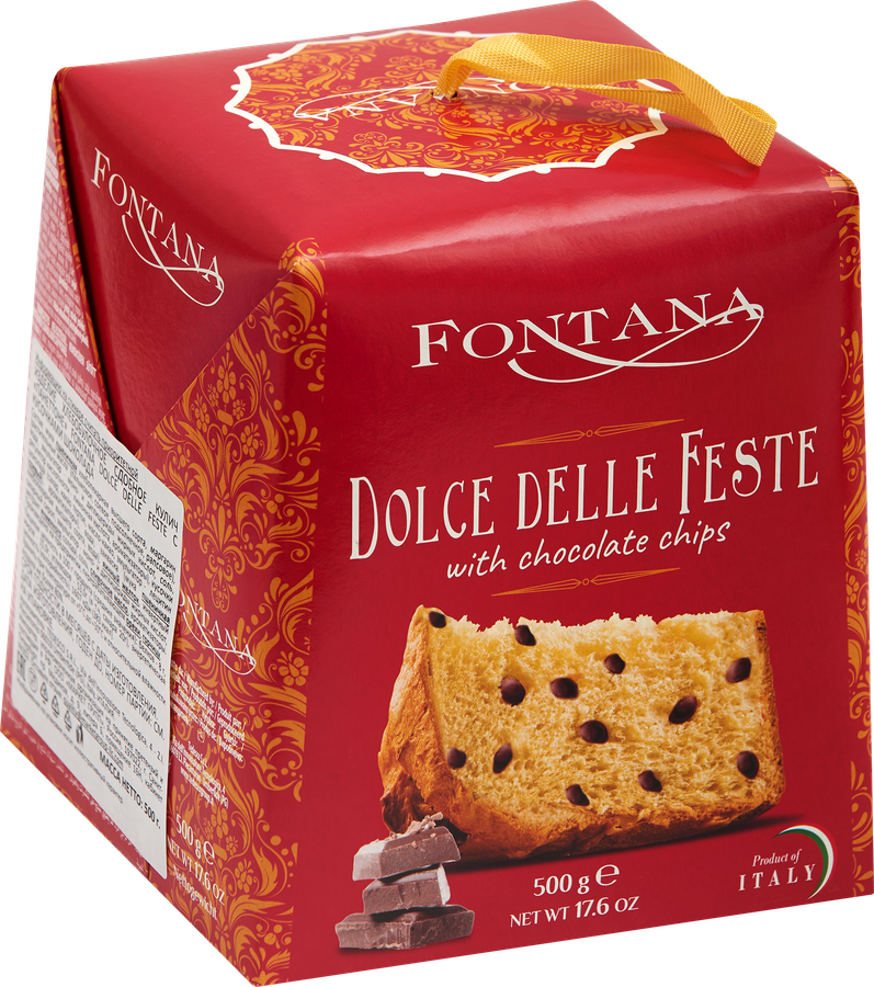 Кулич FONTANA Dolce Delle Feste Панеттоне с кусочками шоколада, 500г, превью
