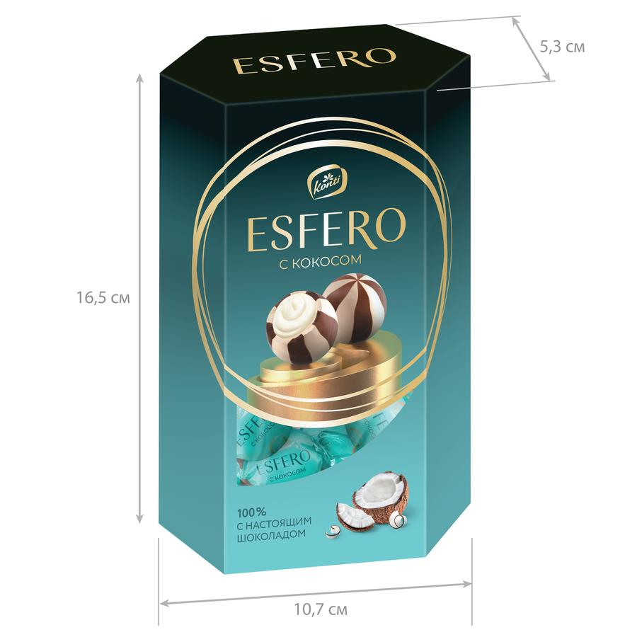 Конфеты ESFERO из темного и белого шоколада с кокосом, 186г, превью