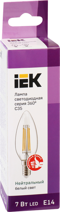 Лампа IEK LED свеча 7Вт, 230В, 4000К, цоколь Е14 360, Арт. LLF-C35-7-230-40-E14-CL, превью