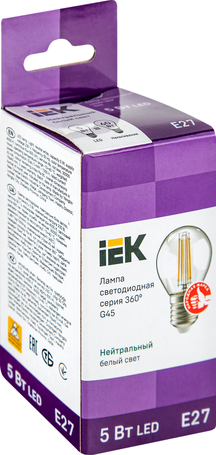Лампа IEK LED шар 5Вт, 230В, 4000К, цоколь E27 360, Арт. LLF-G45-5-230-40-E27-CL, предпросмотр