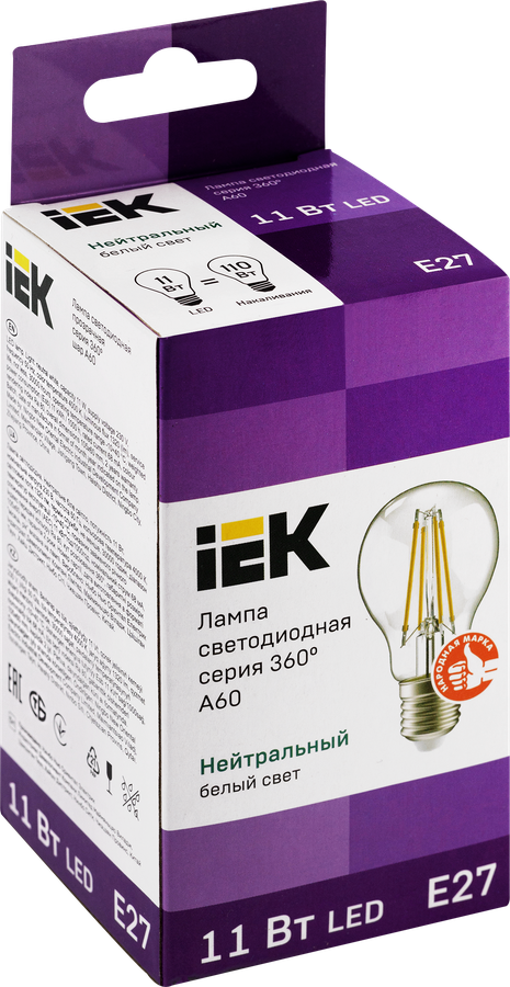 Лампа IEK LED шар 11Вт, 230В, 4000К, цоколь E27 360, Арт. LLF-A60-11-230-40-E27-CL, превью