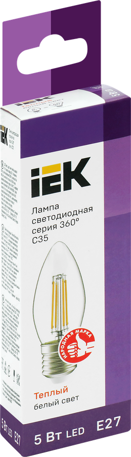 Лампа IEK LED свеча 5Вт, 230В, 3000К, цоколь Е27 360, Арт. LLF-C35-5-230-30-E27-CL, предпросмотр
