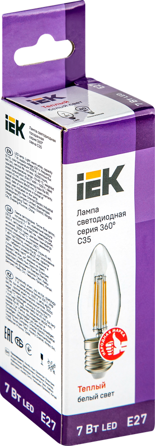 Лампа IEK LED свеча 7Вт, 230В, 3000К, цоколь Е27 360, Арт. LLF-C35-7-230-30-E27-CL, превью