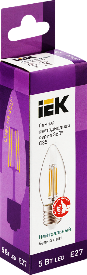 Лампа IEK LED свеча 5Вт, 230В, 4000К, цоколь Е27 360, Арт. LLF-C35-5-230-40-E27-CL, предпросмотр