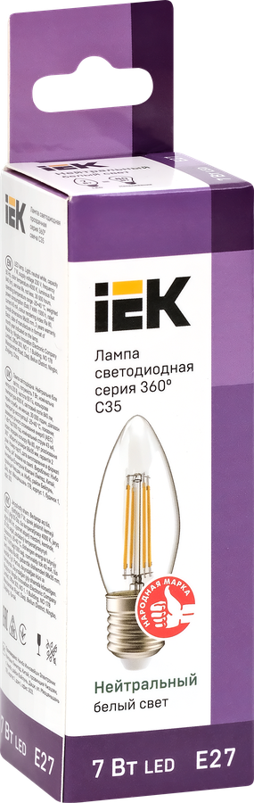 Лампа IEK LED свеча 7Вт, 230В, 4000К, цоколь Е27 360, Арт. LLF-C35-7-230-40-E27-CL, предпросмотр