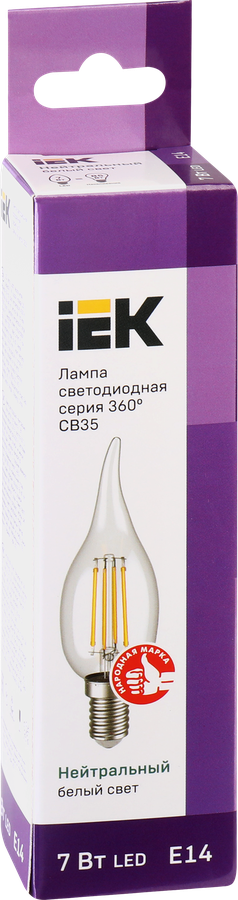 Лампа IEK LED свеча на ветру 7Вт, 230В, 4000К, цоколь Е14 360, Арт. LLF-CB35-7-230-40-E14-CL, предпросмотр