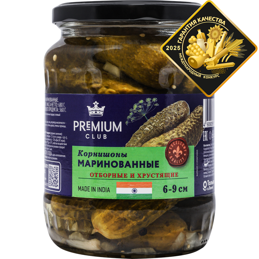 Корнишоны маринованные PREMIUM CLUB 6–9см, 720мл, предпросмотр