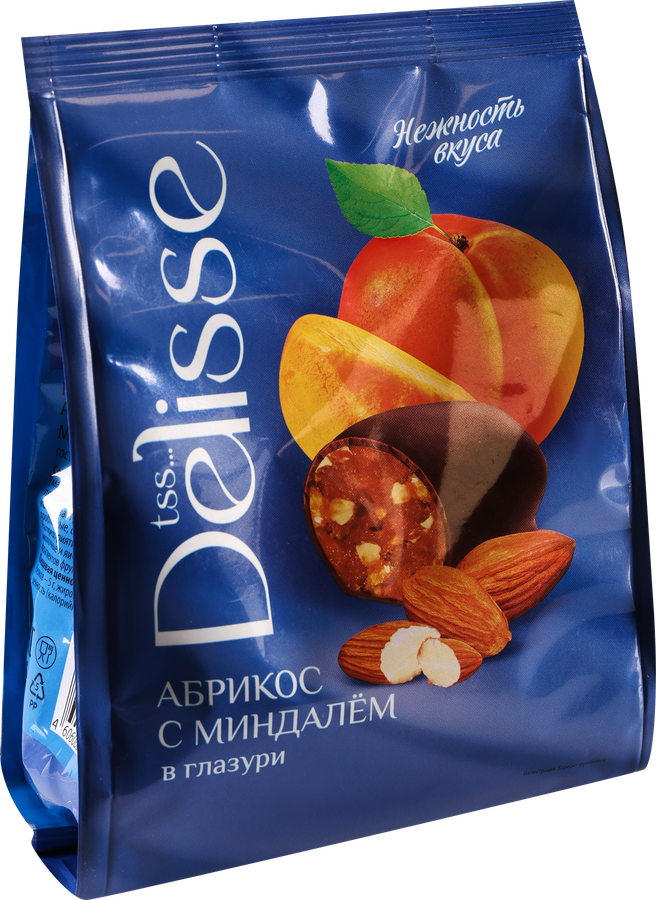 Конфеты DELISSE абрикос с миндалем, глазированные, 200г, превью