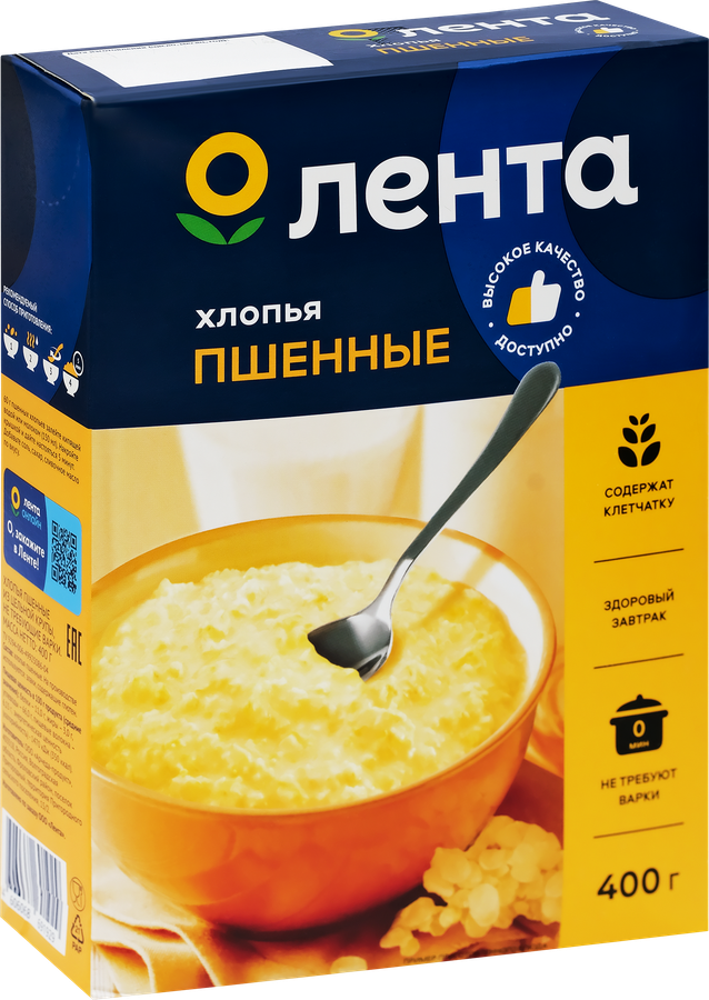 Хлопья пшенные ЛЕНТА из цельной крупы, не требующие варки, 400г, превью