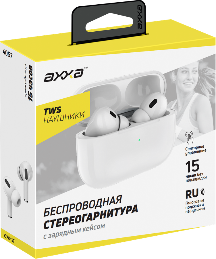 Стереогарнитура беспроводная AXXA AB-05, BT 5.3, зарядный чехол 230 мАч, белый, Арт. 4057, предпросмотр