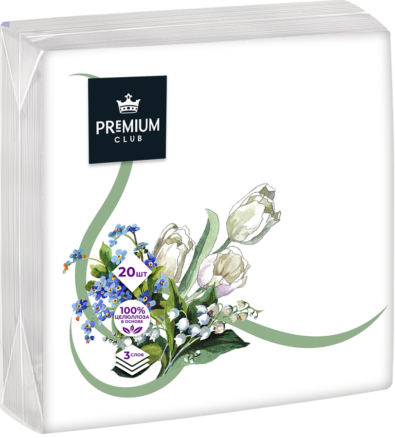 Салфетки бумажные PREMIUM CLUB Настроение 3-слоя, 33х33см, 20шт, предпросмотр