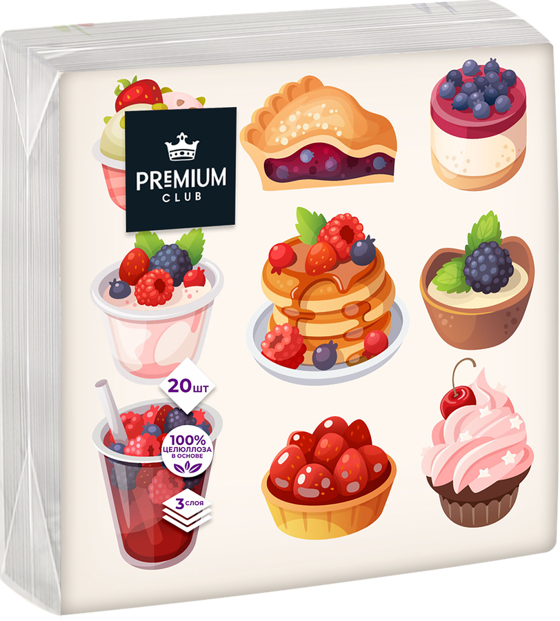 Салфетки бумажные PREMIUM CLUB Фантазия 3-слоя, 33х33см, 20шт, предпросмотр