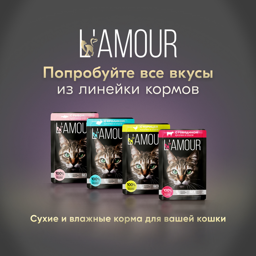 Корм консервированный для кошек L’AMOUR с говядиной в соусе, 75г, предпросмотр