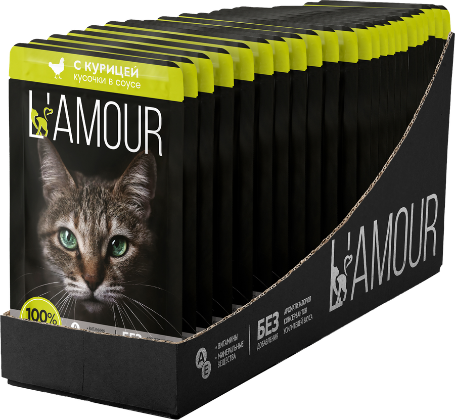 Корм консервированный для кошек L’AMOUR с курицей в соусе, 75г, превью