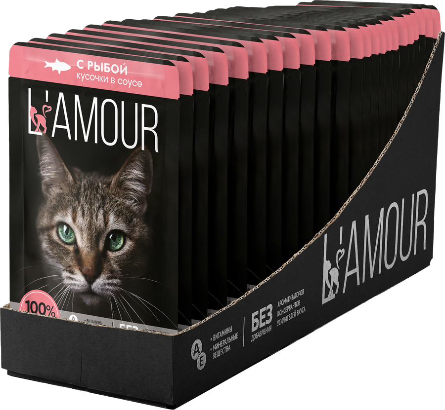 Корм консервированный для кошек L’AMOUR с рыбой в соусе, 75г, предпросмотр