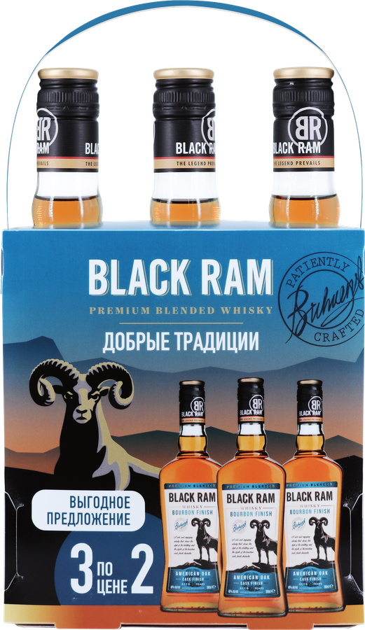 Виски BLACK RAM Бурбон Финиш купажированный 3 года 40%, 0.5л, предпросмотр