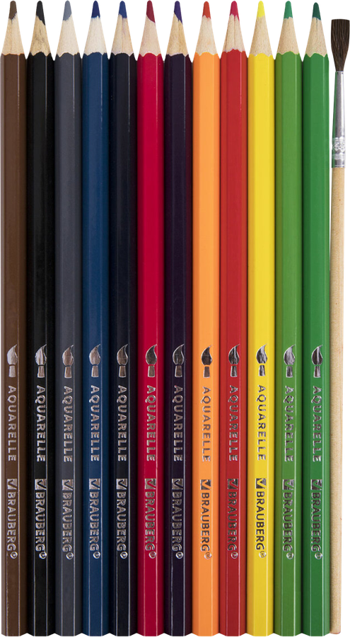 Карандаши цветные BRAUBERG Академия, акварельные шестигранные, 12 цветов, Арт. 181398, 12шт, превью