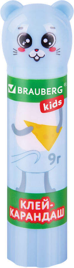 Клей-карандаш BRAUBERG Kids Пастельные зверята: мышка, тигр, бегемот, Арт. 271140, 9г, предпросмотр