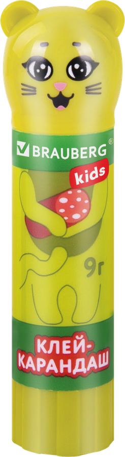 Клей-карандаш BRAUBERG Kids Пастельные зверята: мышка, тигр, бегемот, Арт. 271140, 9г, превью