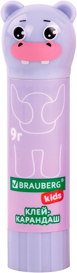 Клей-карандаш BRAUBERG Kids Пастельные зверята: мышка, тигр, бегемот, Арт. 271140, 9г, превью