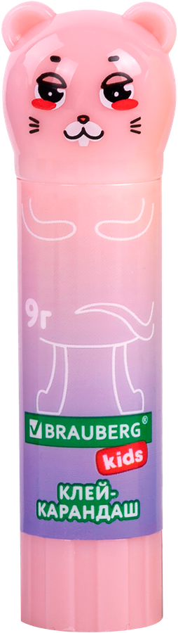 Клей-карандаш BRAUBERG Kids Пастельные зверята: мышка, тигр, бегемот, Арт. 271140, 9г, предпросмотр