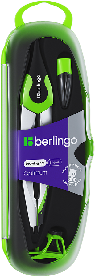 Готовальня BERLINGO Optimum, 3 предмета, циркуль 13,5см, пластиковый футляр, предпросмотр