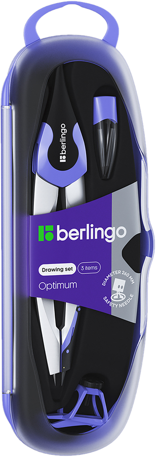 Готовальня BERLINGO Optimum, 3 предмета, циркуль 13,5см, пластиковый футляр, превью