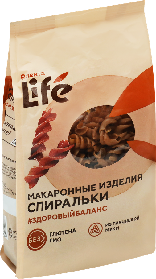 Макароны безглютеновые ЛЕНТА LIFE Спиральки, из гречневой муки с добавлением амарантовой муки, 250г, превью