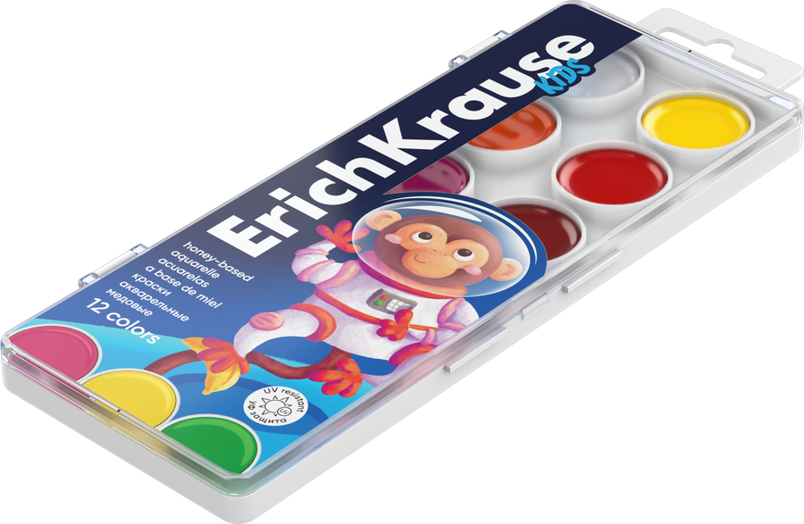 Акварель медовая ERICHKRAUSE Kids space Animals, 12 цветов, Арт. 61360, предпросмотр