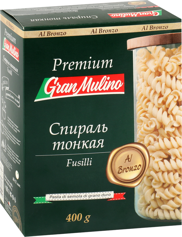 Макароны GRANMULINO Premium Спираль тонкая, 400г, превью