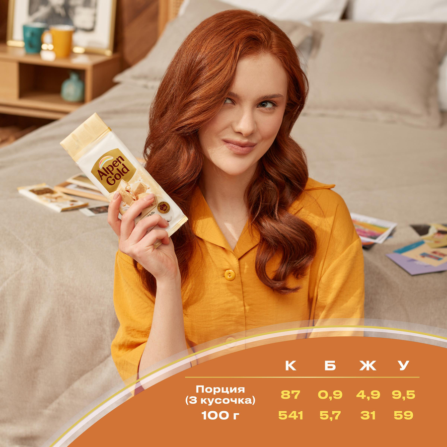 Шоколад белый ALPEN GOLD с миндалем и кокосовой стружкой, 80г, превью