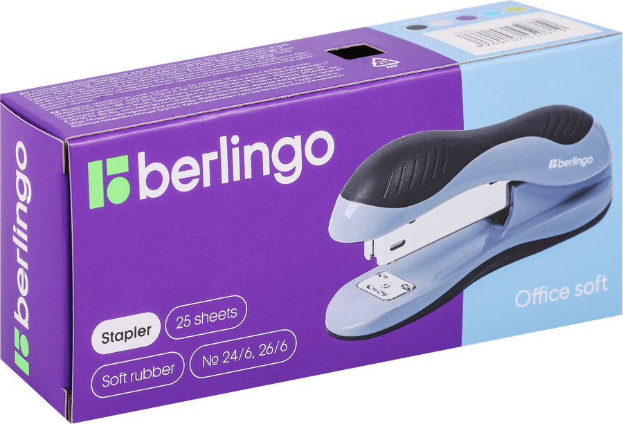 Степлер BERLINGO Office soft №24/6, 26/6 до 25 листов, в ассортименте, Арт. 103965, предпросмотр