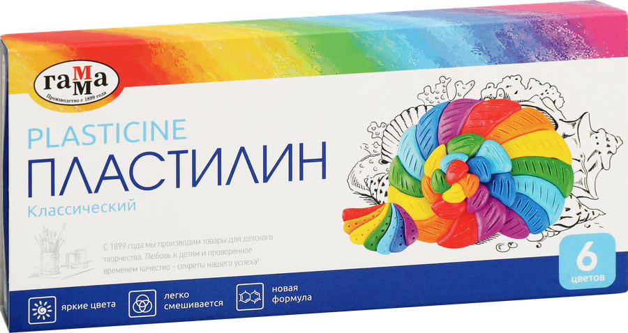 Пластилин ГАММА классический, 6 цветов, со стеком, 120г, превью